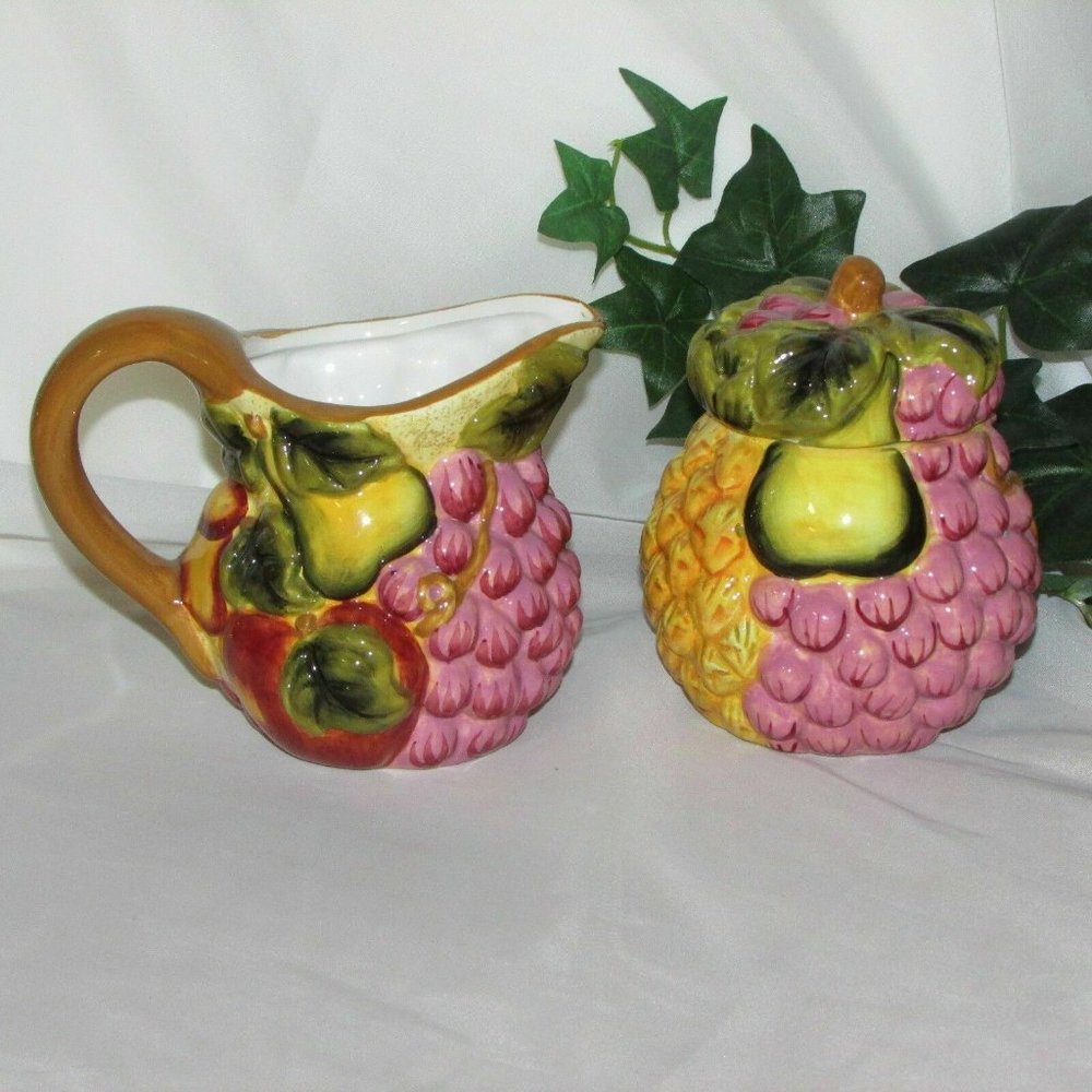Baum Bros. Creamer & Sugar Bowl Set Style Eyes Vintage Hand Painted Fruit